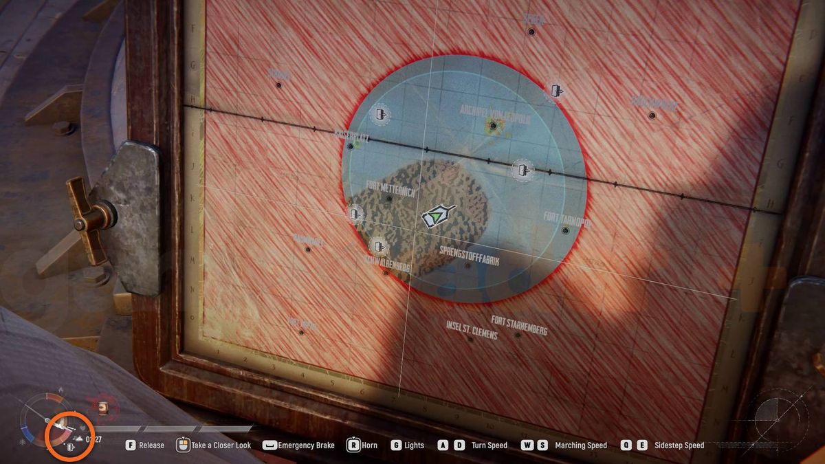 SAND map screenshot showing Storm Dive timing, the player marker, and white-door extraction icons
